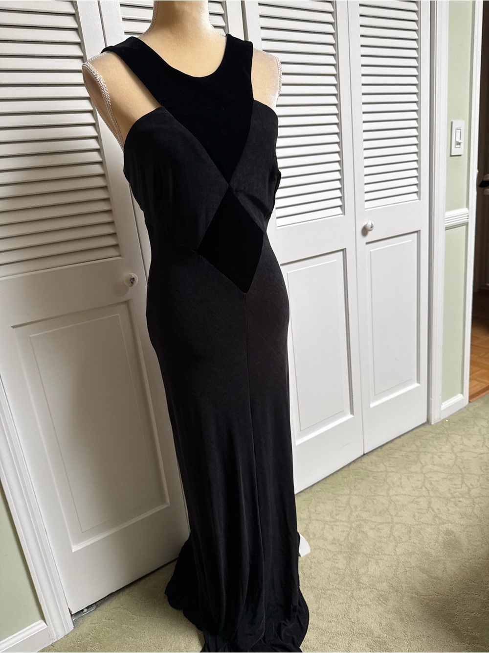 Black Velvet Accent Evening Gown - Women Dresses Size 12